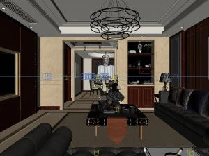 panoramic neo-classical style living room restaurant 04 3D Model