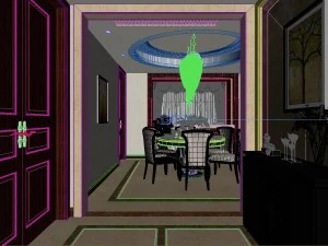 panoramic neo-classical style living room restaurant 04 3D Model