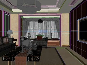 panoramic neo-classical style living room restaurant 04 3D Model