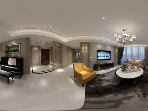 panoramic neo-classical style living room restaurant 05 3D Model