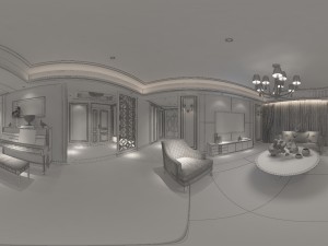 panoramic neo-classical style living room restaurant 05 3D Model