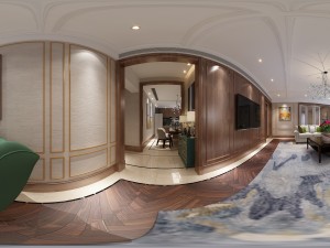 panoramic neo-classical style living room restaurant 06 Modèle 3D