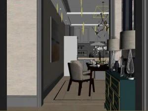panoramic neo-classical style living room restaurant 06 3D Model