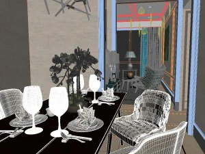 panoramic neo-classical style living room restaurant 06 3D Model
