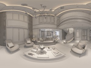 panoramic neo-classical style living room restaurant 07 Modèle 3D