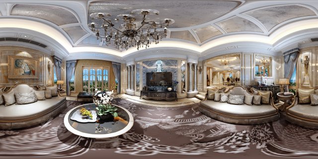 panoramic neo-classical style living room restaurant 08 Model 3D .c4d .max .obj .3ds .fbx .stl .blend 