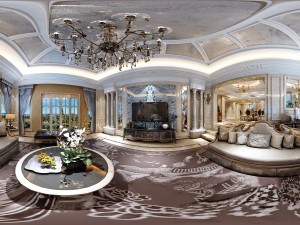 panoramic neo-classical style living room restaurant 08 3D Model