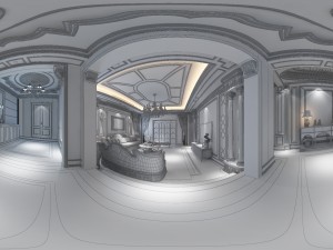 panoramic neo-classical style living room restaurant 08 Model 3D
