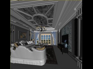 panoramic neo-classical style living room restaurant 08 Model 3D