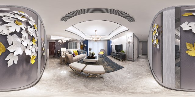 panoramic neo-classical style living room restaurant 09 3D Модель .c4d .max .obj .3ds .fbx .stl .blend 