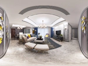 panoramisch woonkamerrestaurant in neoklassieke stijl 09 3D Model