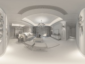 panoramic neo-classical style living room restaurant 09 3D Модель