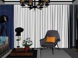 panoramic neo-classical style living room restaurant 09 3D Model