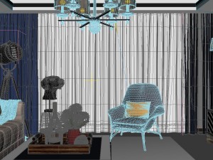 panoramic neo-classical style living room restaurant 09 3D Модель