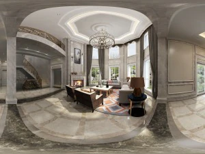 panoramic neo-classical style living room restaurant 10 3D Model