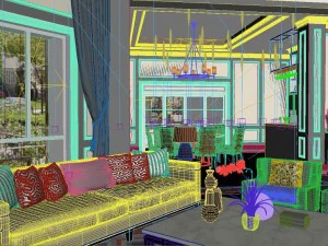 panoramic neo-classical style living room restaurant 10 3D Model