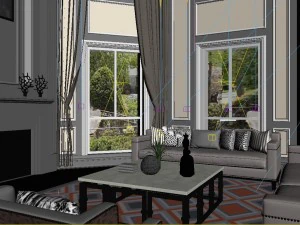 panoramic neo-classical style living room restaurant 10 3D Model