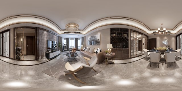 panoramic neo-classical style living room dining room 01 3D Model .c4d .max .obj .3ds .fbx .stl .blend 