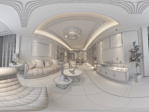 panoramic neo-classical style living room dining room 01 3D Model