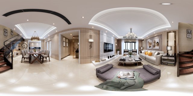 panoramic neo-classical style living room dining room 02 3D Model .c4d .max .obj .3ds .fbx .stl .blend 