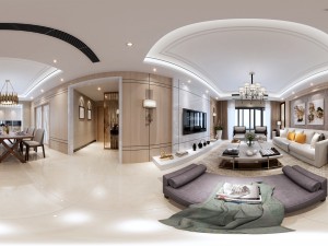 panoramic neo-classical style living room dining room 02 3D-Modell