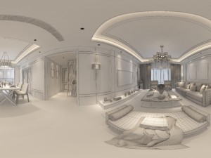 panoramic neo-classical style living room dining room 02 3D Model