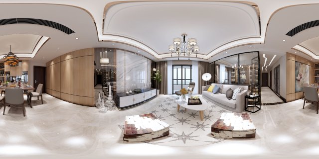 panoramic neo-classical style living room dining room 03 3D Model .c4d .max .obj .3ds .fbx .stl .blend 