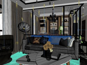 panoramic neo-classical style living room dining room 03 3D Model