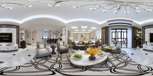 panoramic neo-classical style living room dining room 04 3D Model .c4d .max .obj .3ds .fbx .stl .blend 
