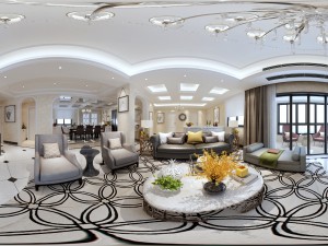 panoramic neo-classical style living room dining room 04 3D Model