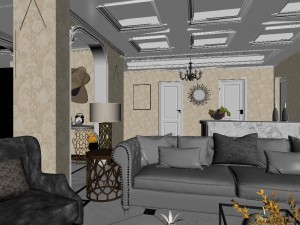 panoramic neo-classical style living room dining room 04 3D Model