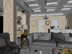 panoramic neo-classical style living room dining room 04 3D Model