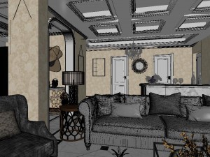 panoramic neo-classical style living room dining room 04 3D Model
