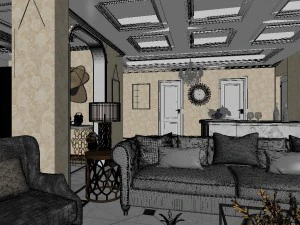 panoramic neo-classical style living room dining room 04 3D Model