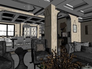 panoramic neo-classical style living room dining room 04 3D Model