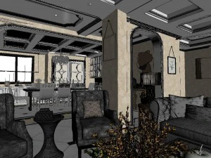 panoramic neo-classical style living room dining room 04 3D Model