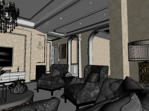 panoramic neo-classical style living room dining room 04 3D Model
