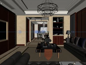 panoramic neo-classical style living room dining room 05 3D Model