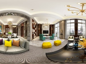 panoramic neo-classical style living room dining room 06 3D Модель