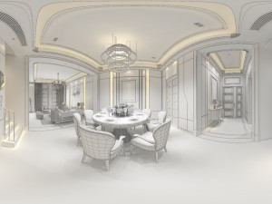 panoramic neo-classical style living room dining room 06 3D 模型