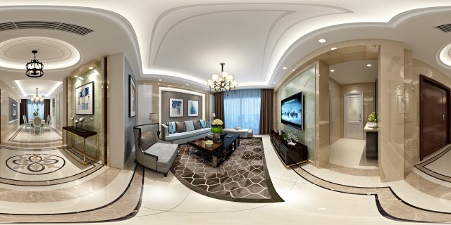 panoramic neo-classical style living room dining room 07 Model 3D .c4d .max .obj .3ds .fbx .stl .blend 