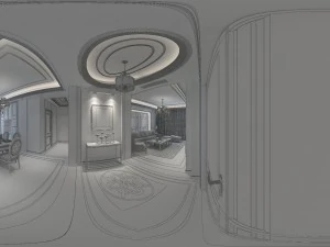 panoramic neo-classical style living room dining room 07 3D Model