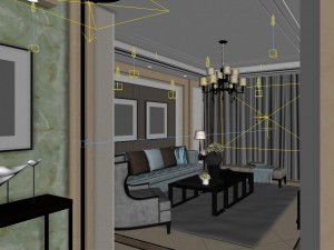 panoramic neo-classical style living room dining room 07 Model 3D