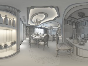 panoramic neo-classical style living room dining room 08 3D Модель
