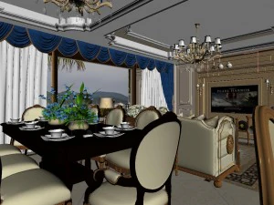 panoramic neo-classical style living room dining room 08 3D Model