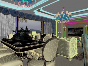 panoramic neo-classical style living room dining room 08 3D Модель