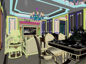 panoramic neo-classical style living room dining room 08 3D Модель