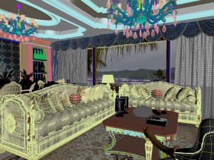 panoramic neo-classical style living room dining room 08 3D Модель