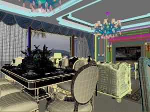 panoramic neo-classical style living room dining room 08 3D Model