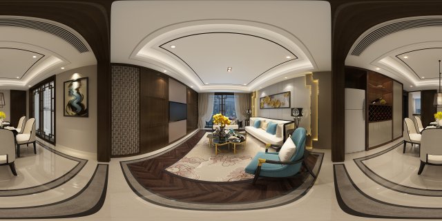 panoramic neo-classical style living room dining room 10 3D Model .c4d .max .obj .3ds .fbx .stl .blend 